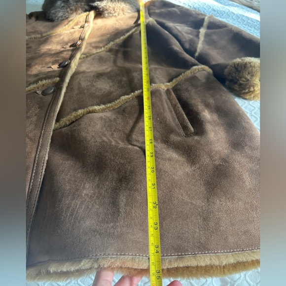 Women's Shearling Fur and Arctic Fox Coat Beige Knee Length Size S/M - Picture 11 of 14